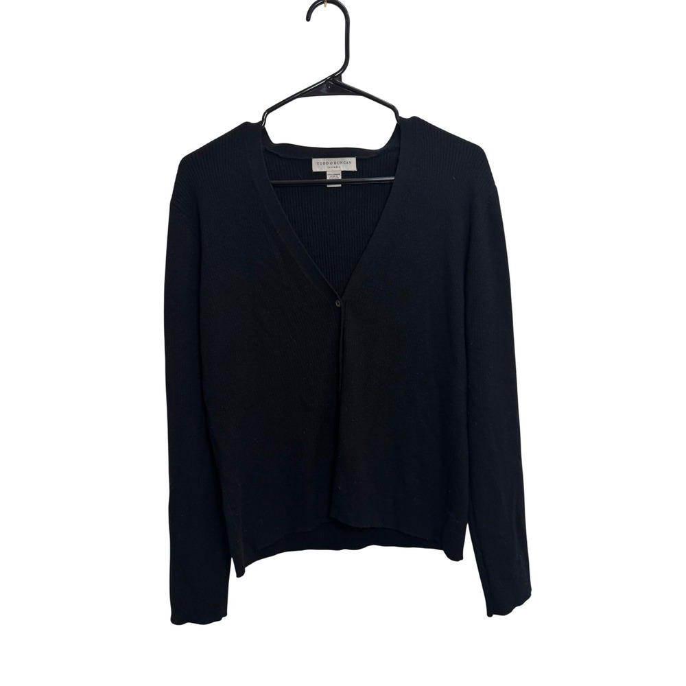 Todd & Duncan Scottish Black 100% Cashmere Ribbed Single Button Cardigan XL